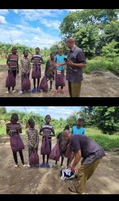 Orphans receiving gifts